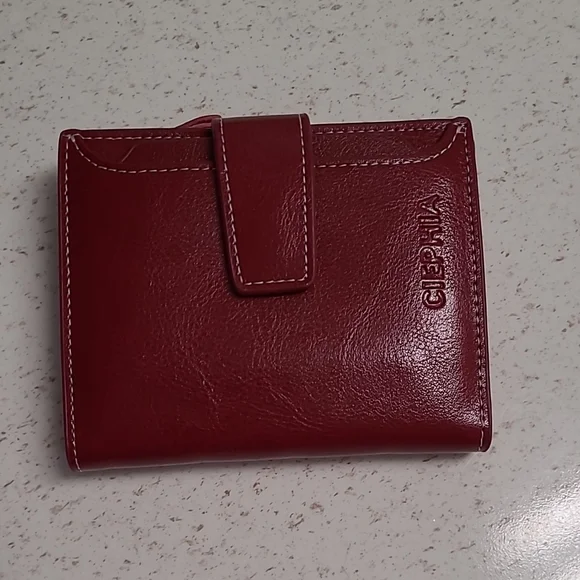 Vegan Leather Bifold Red Wallet - Picture 1 of 5